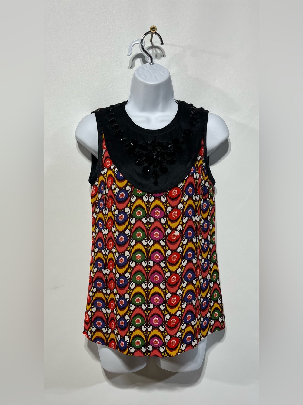 Tory Burch 100%‎ Silk Multicolor Beaded Bib Sleeveless Blouse Size Small NWT